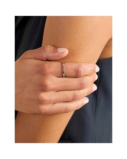 Astrid & Miyu White Molten Textured Rhodium-Plated Sterling- Band Ring