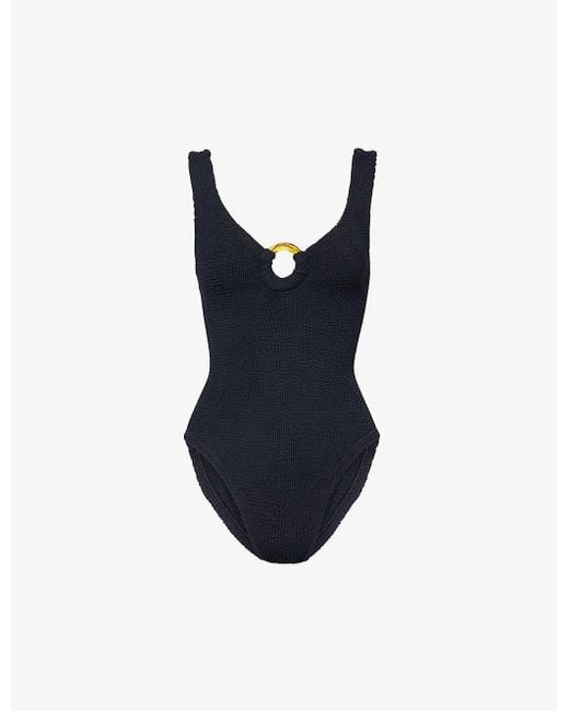 Hunza G Blue Celine Plunge-neck Swimsuit