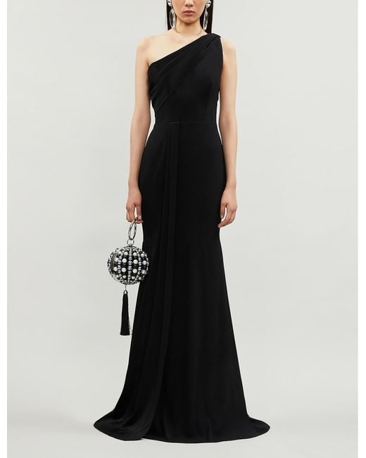 Alex Perry Black Hollis One-shoulder Draped Crepe And Satin Gown