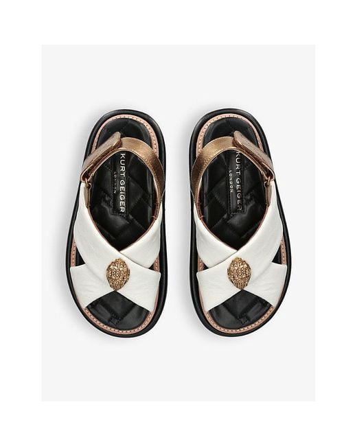 Kurt Geiger Black Orson Cross-Strap Flat Leather Sandals