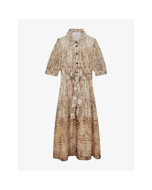 Reiss Natural Malika Animal-Print Woven Midi Dress