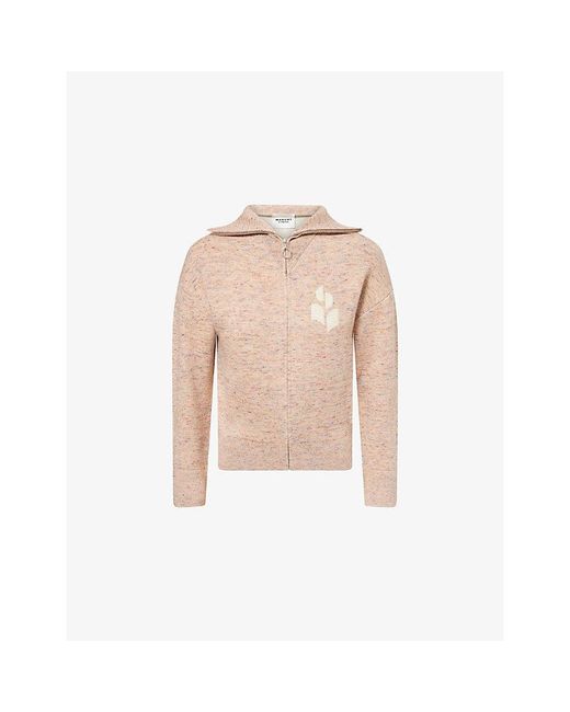 Isabel Marant Natural Koxy Intarsia-Logo Knit Cardigan
