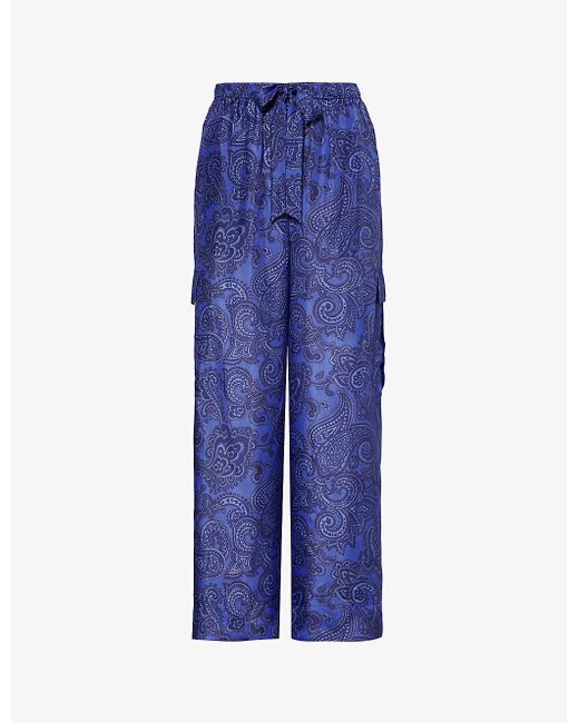 Zimmermann Blue Ottie Paisley-print Wide-leg Mid-rise Silk Trousers
