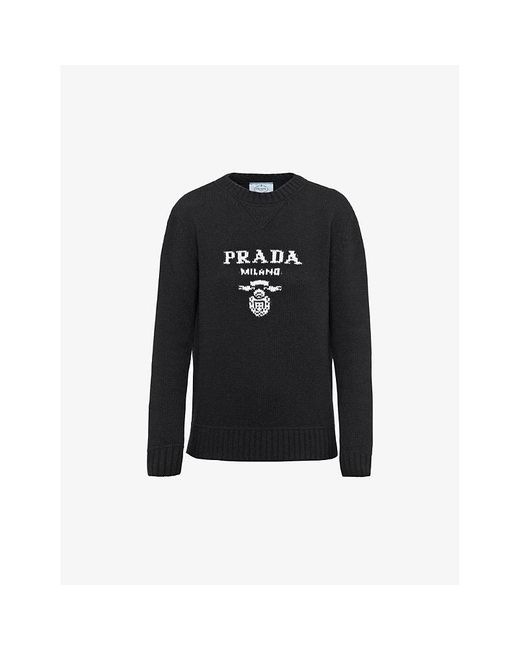 Prada Black Logo-intarsia Cashmere And Wool-blend Sweater