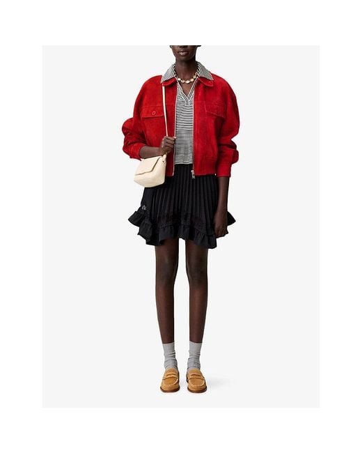 Claudie Pierlot Collared Patch-Pocket Suede Jacket