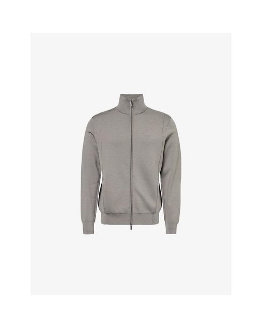 Emporio Armani Gray Brand-Embroidery High-Neck Relaxed-Fit Knitted Sweatshirt for men