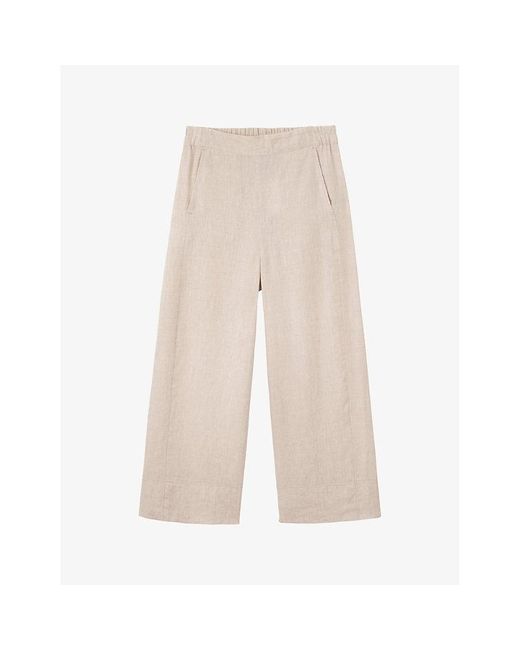 The White Company Natural Wide-leg High-rise Cropped Linen Trousers