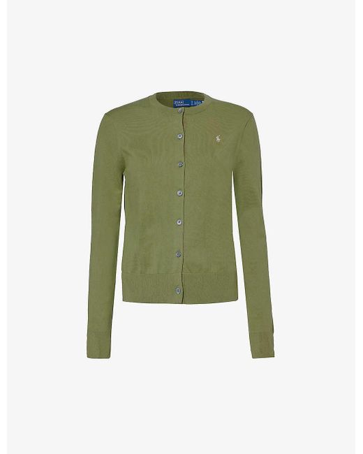 Polo Ralph Lauren Green Brand-embroidered Slim-fit Cotton-blend Cardigan X