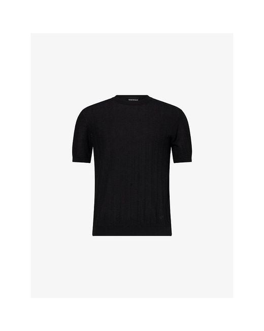 Emporio Armani Black Textured Short-Sleeves Cotton-Knit T-Shirt for men