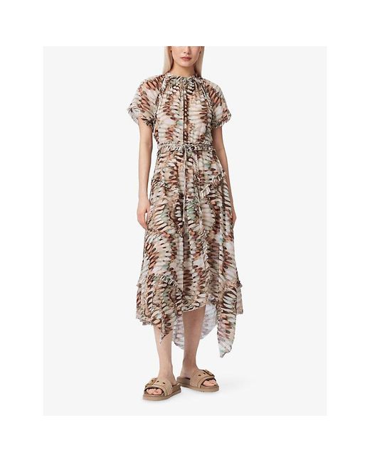 AllSaints Natural Lamaia Abstract-Print Cotton Maxi Dress