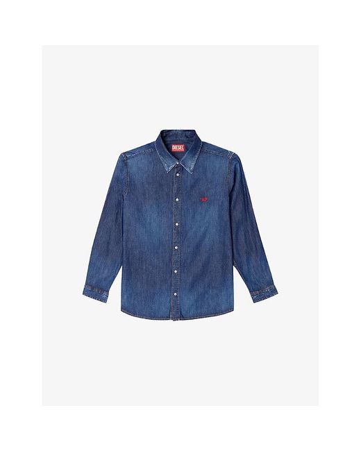 DIESEL Blue D-Simply Logo-Embroidered Denim Shirt for men