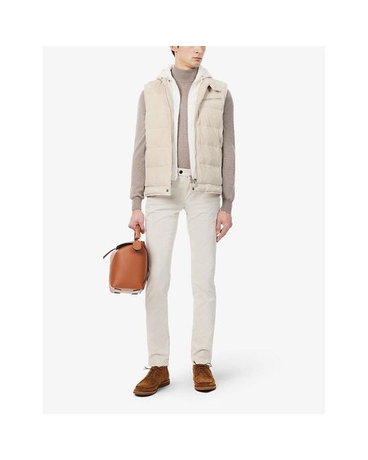 Eleventy White Detachable-hood Quilted Suede-down Down Gilet for men