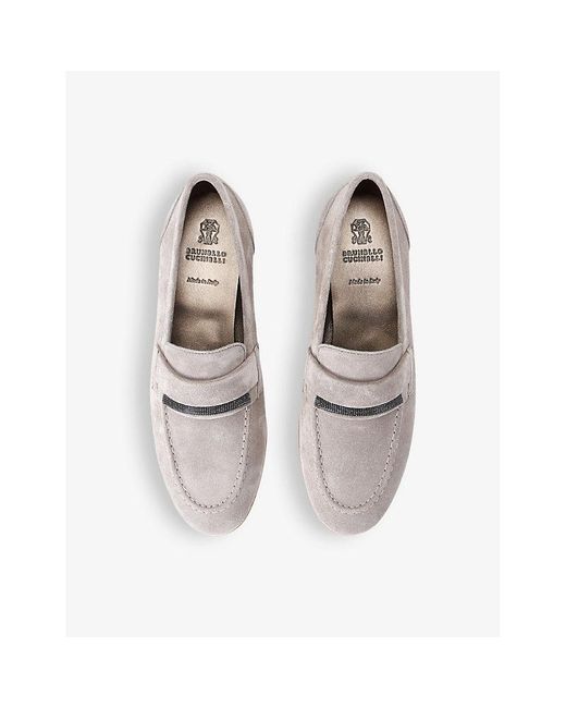 Brunello Cucinelli White Penny Bead-embellished Leather Loafers