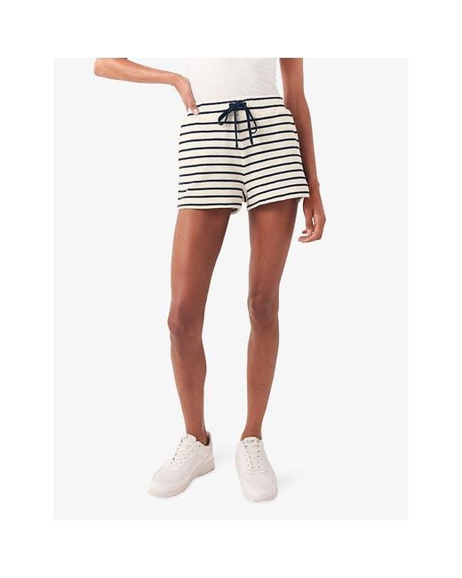 The White Company White Vystripe Striped Towelling-textured Organic-cotton Shorts