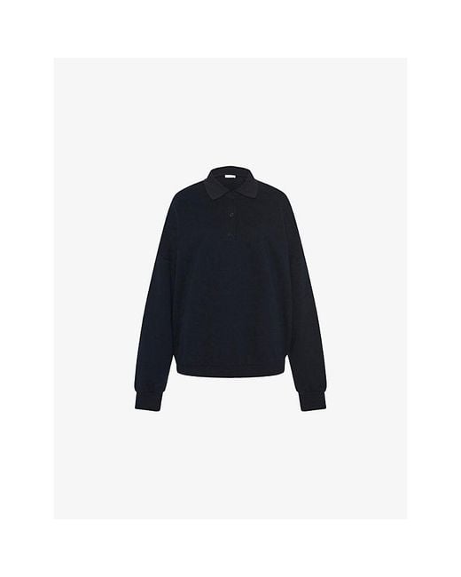 The Row Blue Corzas Relaxed Polo Cotton-Jersey Sweatshirt