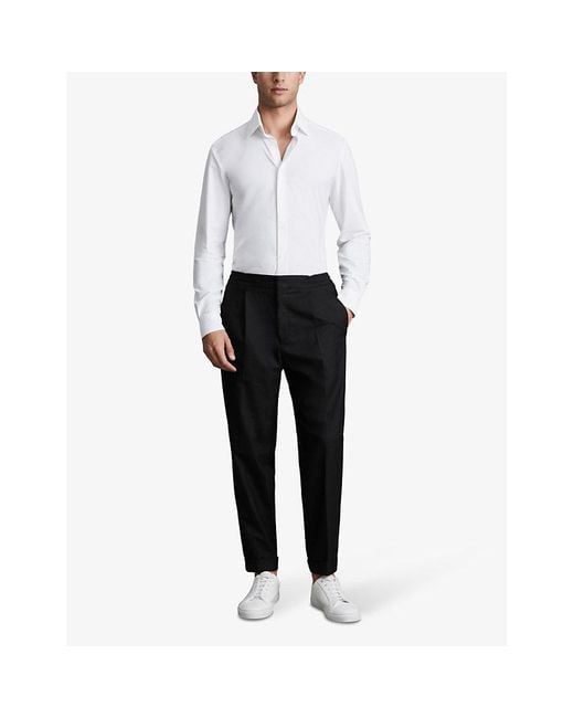 Reiss Black Brighton Relaxed-Fit Tapered Woven Trousers for men