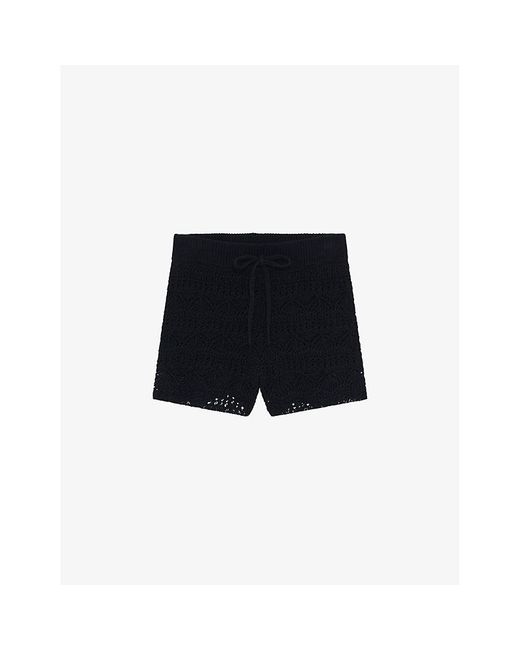 IRO Black Loreen Self Tie-fastened Crochet Shorts