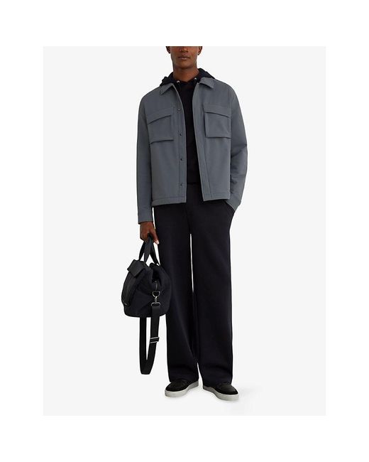 Reiss Blue Divide Patch-Pocket Button-Up Stretch-Woven Overshirt for men