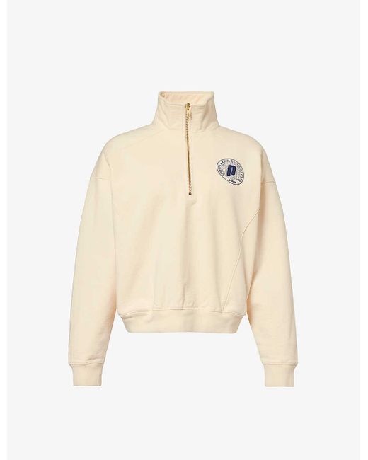 Sporty & Rich Natural X Prince Brand-print Zip-up Cotton-jersey Sweatshirt