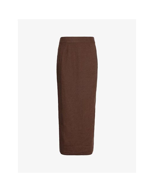 Posse Brown Emma Mid-rise Linen Maxi Skirt