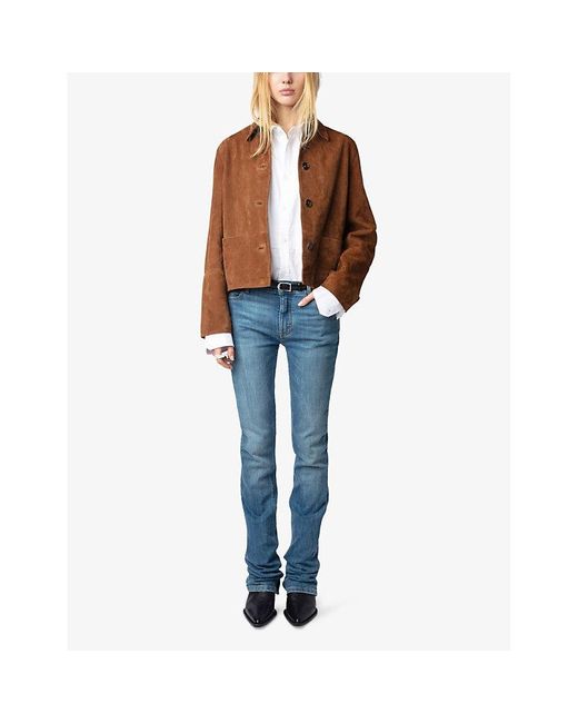 Zadig & Voltaire Brown Lessa Embossed-Logo Suede Jacket
