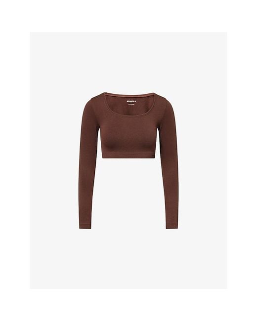 ADANOLA Brown Classic Seamless Open-Back Gym Top