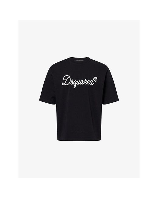 DSquared² Black Signature Brand-Embroidered Cotton T-Shirt for men