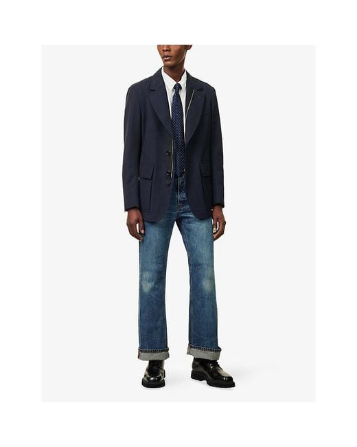 Tom Ford Blue Single-Breasted Zip-Up Cotton-Twill Blazer for men