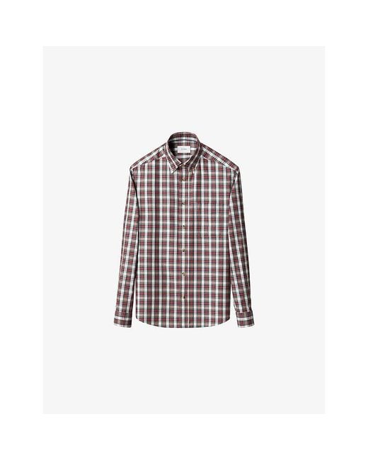 Eton of Sweden Red Checked Casual-Fit Cotton-Twill Shirt for men