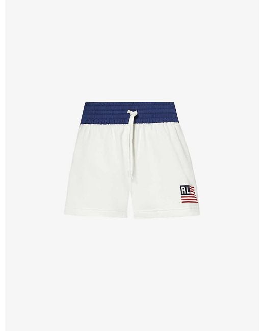 Polo Ralph Lauren Blue Flag Logo-print Cotton-blend Jersey Shorts