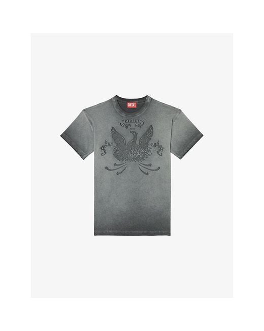 DIESEL Gray T-Norm-T9 Phoenix-Devoré Cotton-Blend T-Shirt for men