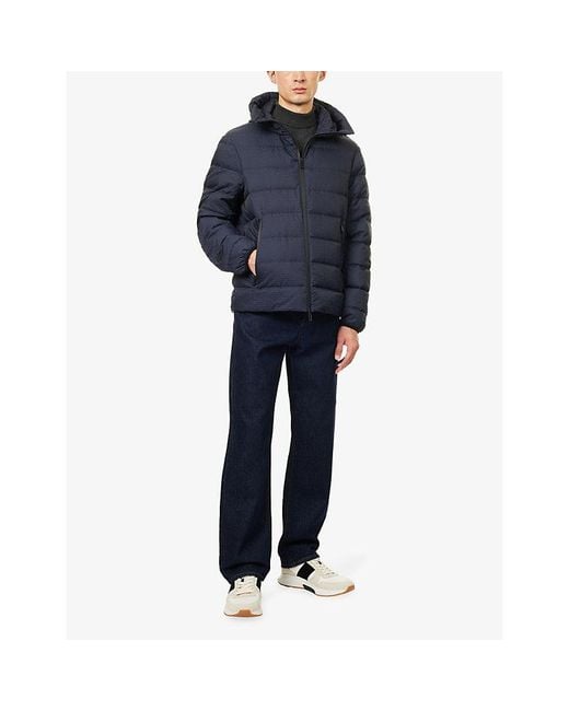 Emporio Armani Blue Brand-Print Hooded Shell-Down Jacket for men
