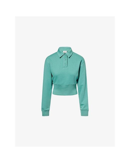 ADANOLA Green Cinched-Waist Cotton-Jersey Polo Top