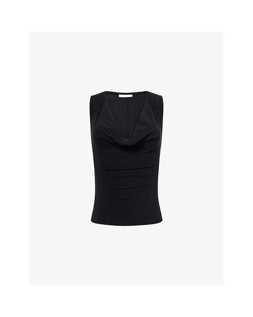 Belle Anna Black Fall Cowl-Neck Stretch-Jersey Top