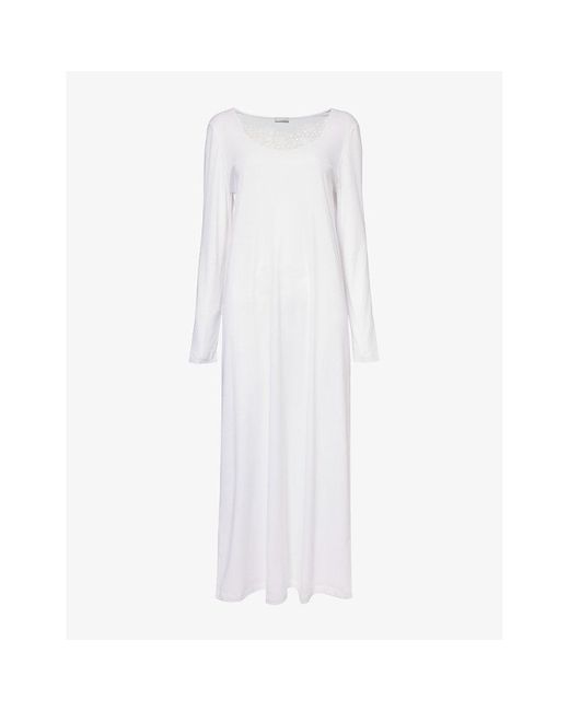 Hanro White Michelle Long-sleeve Cotton-jersey Night Dress