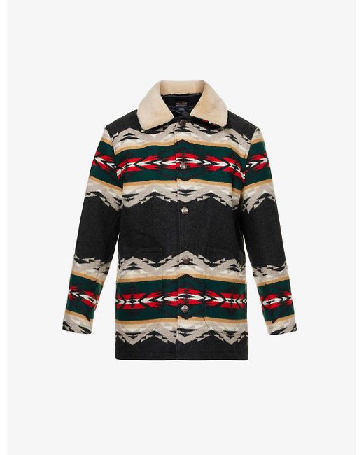 Pendleton Brownsville Shearlingtrim Patterned Woolblend Jacket in Black for Men Lyst
