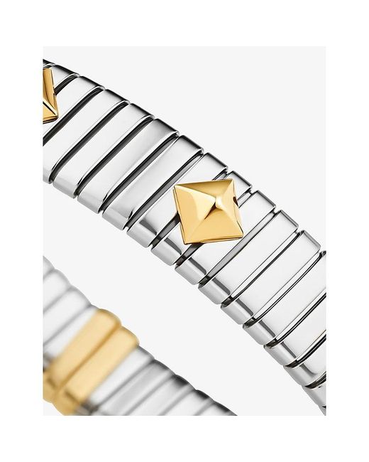 BVLGARI Metallic Tubogas Stainless Steel And 18Ct Studded Bracelet
