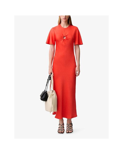Claudie Pierlot Red Short-Sleeved Satin Maxi Dress