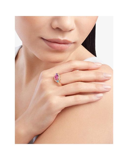 BVLGARI White Allegra 18Ct Rose- Tourmaline, Amethyst, Topaz And 0.2Ct Diamond Ring