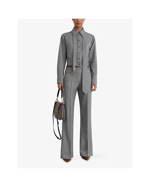 Reiss Gray Rosaria Neck-Tie Stretch-Woven Shirt
