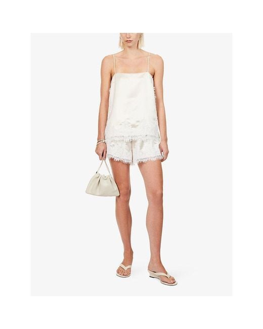 Dissh White Selene Lace-Trim Satin Cami Top