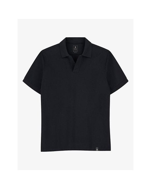 Boggi Black Open-Collar Stretch Cotton-Blend Polo for men