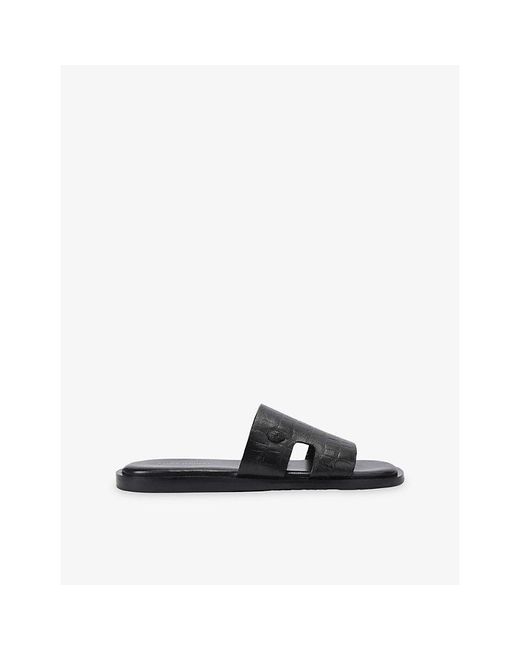 Kurt Geiger Black Bond Flat Leather Slides for men