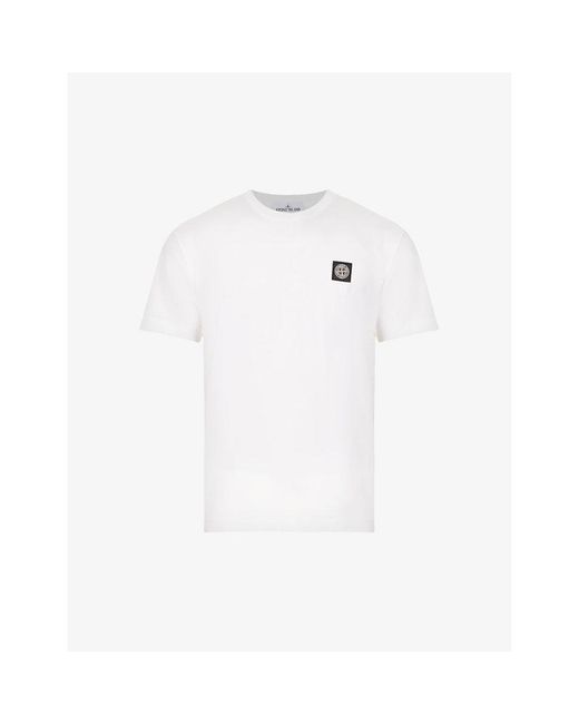 Stone Island White Logo-Patch Regular-Fit Cotton-Jersey T-Shirt for men