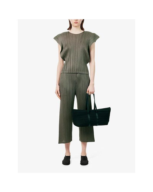 Pleats Please Issey Miyake Green Basic Pleated Knitted Top