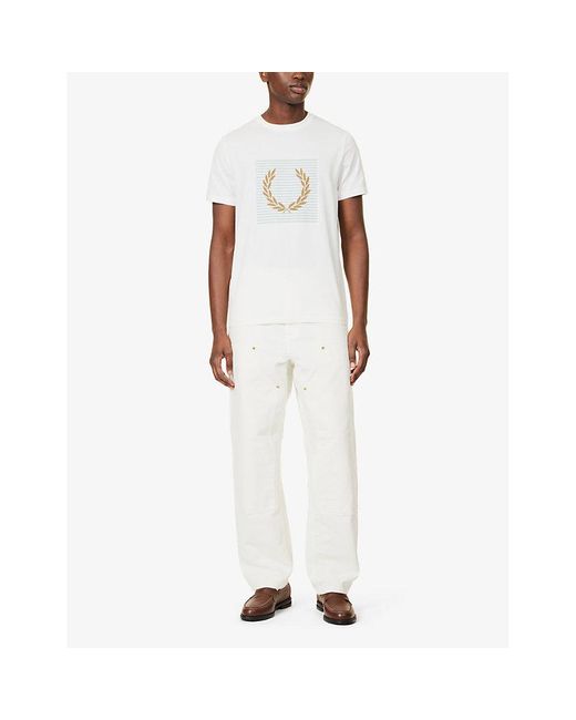 Fred Perry White Branded-print Short-sleeved Cotton-jersey T-shirt for men