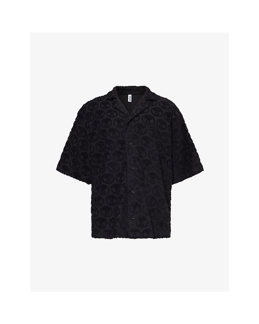 Moschino Black Branded Short-sleeved Cotton-blend Shirt for men