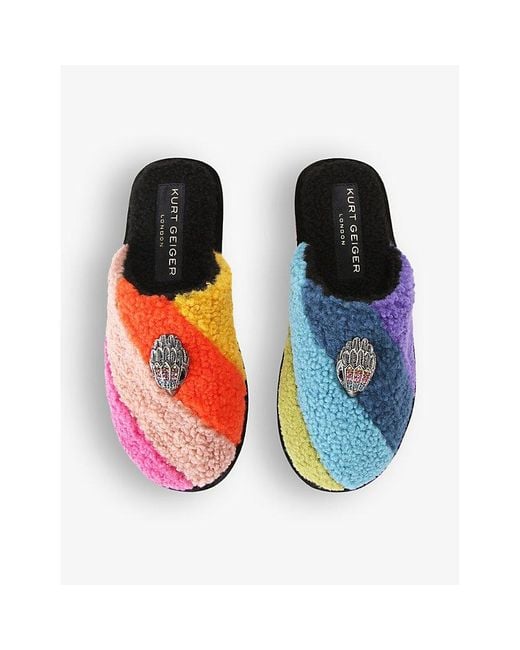 Kurt Geiger Pink Kensington Striped Faux-Shearling Slippers