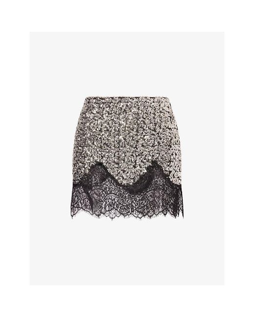 Siedres Metallic Witz Lace-Trim Sequin Mini Skirt