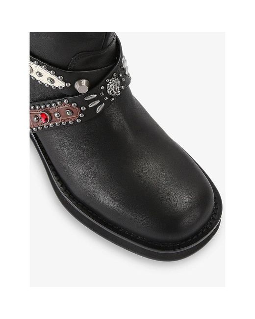 Kurt Geiger Black Western Mid Leather Biker Boots